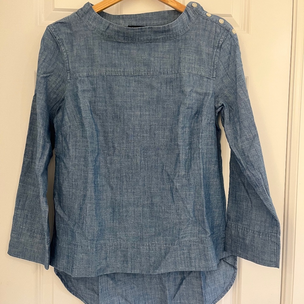 J. Crew Chambray Button-Shoulder Long-Sleeve Blouse - Light Blue